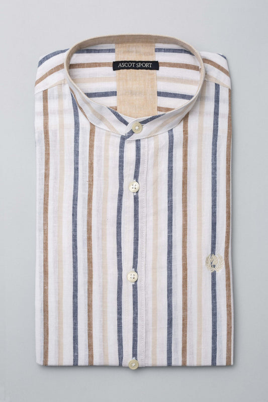 Linen blend shirt with Korean collar