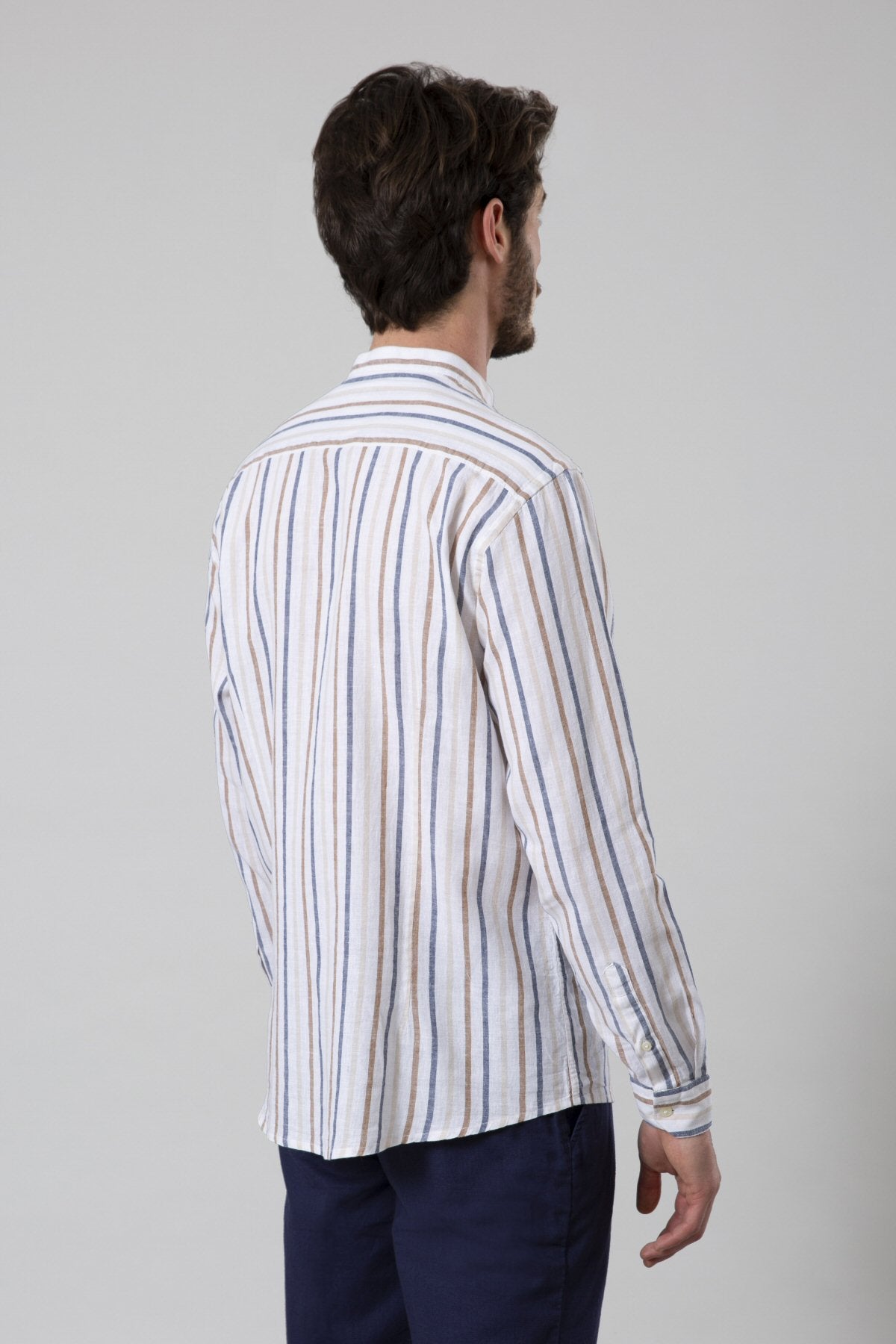 Linen blend shirt with Korean collar