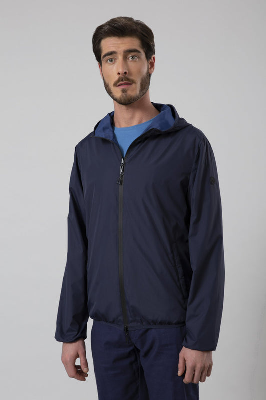 Reversible jacket with hood