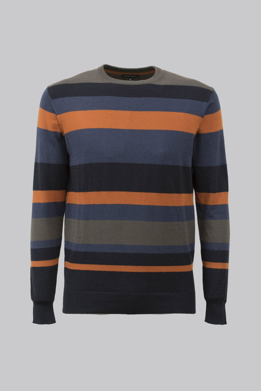 Striped crew-neck sweater in a cotton and wool blend