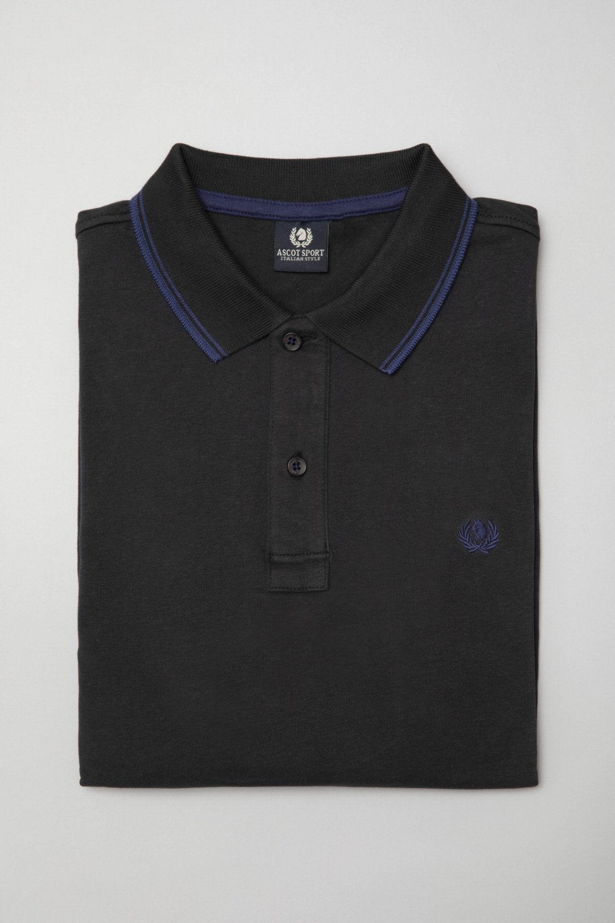 Long-sleeved cotton suede polo shirt