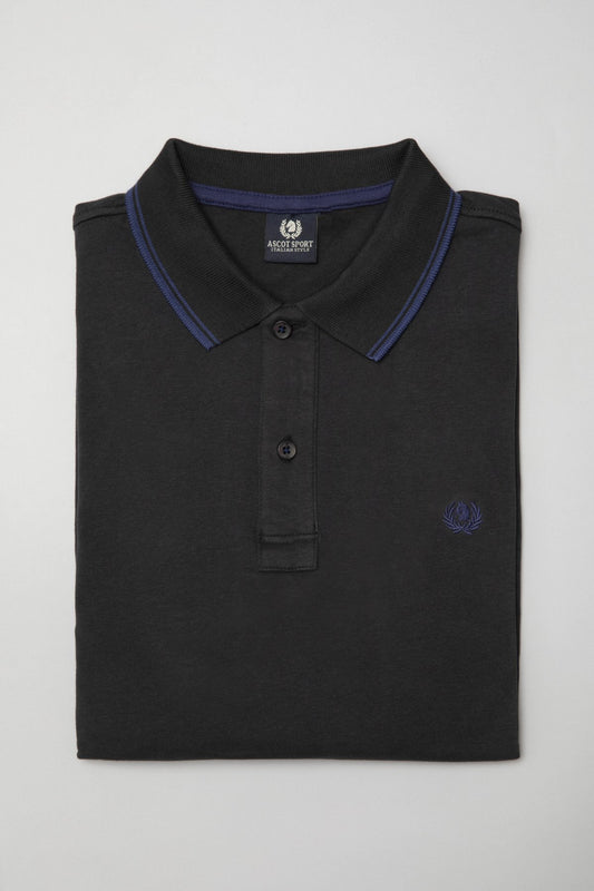 Long-sleeved cotton suede polo shirt
