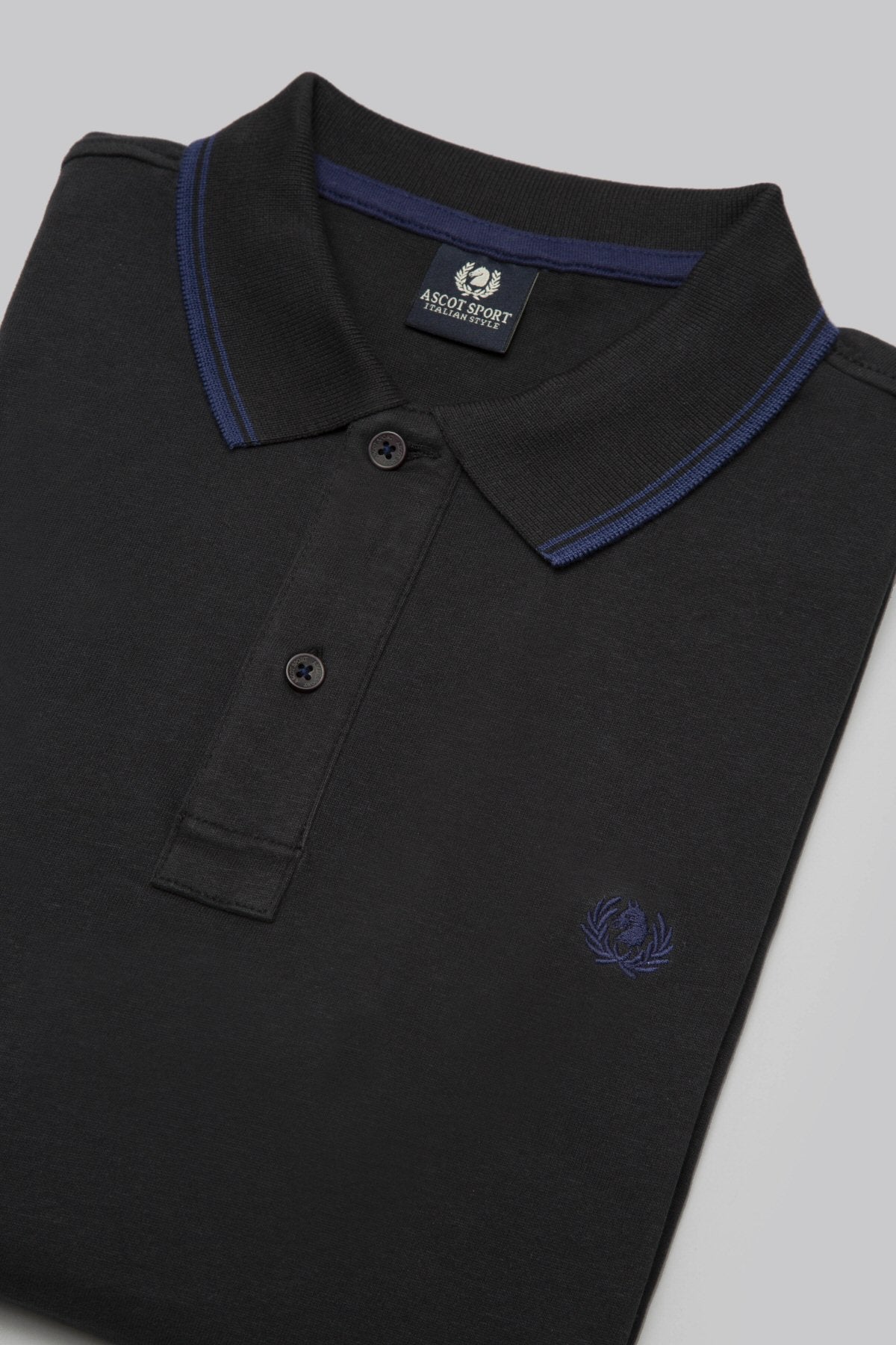 Long-sleeved cotton suede polo shirt
