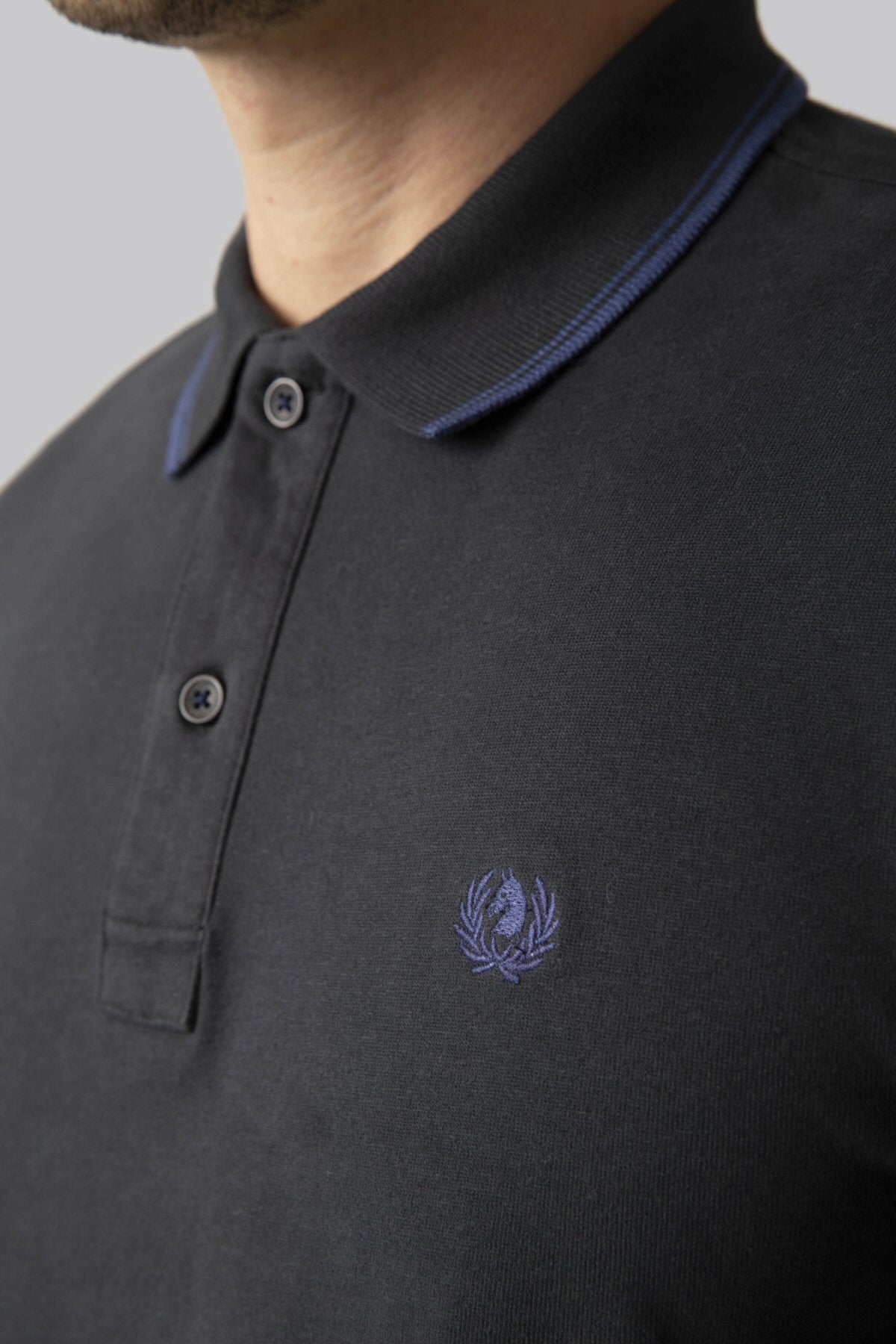 Long-sleeved cotton suede polo shirt