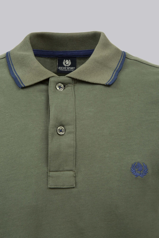 Long-sleeved cotton suede polo shirt