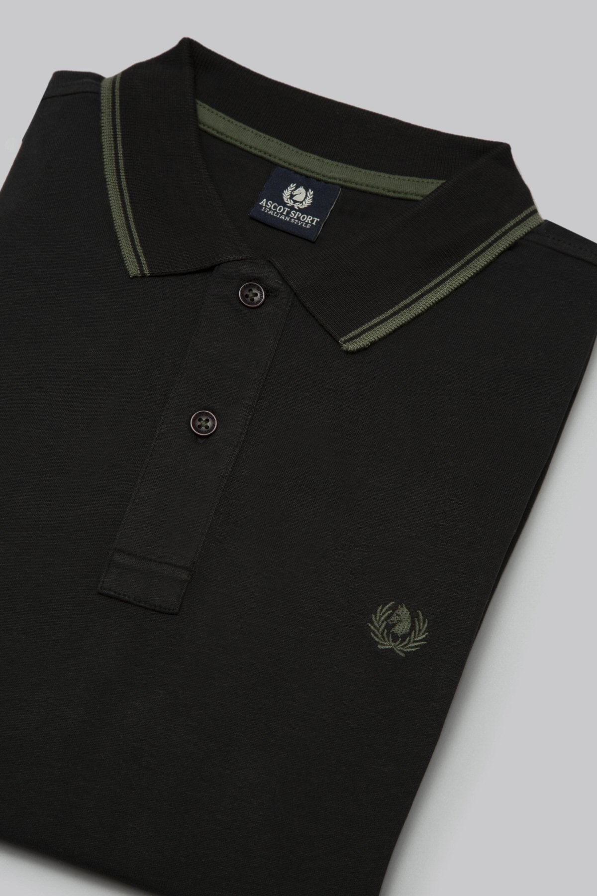 Long-sleeved cotton suede polo shirt