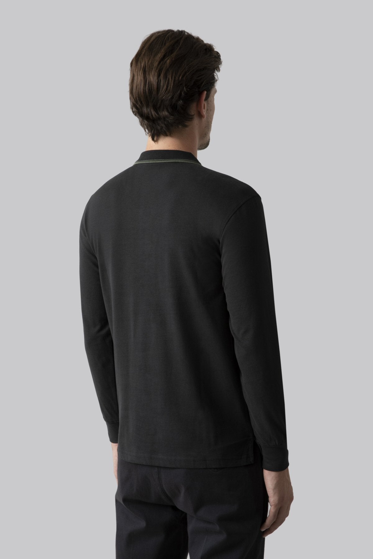 Long-sleeved cotton suede polo shirt