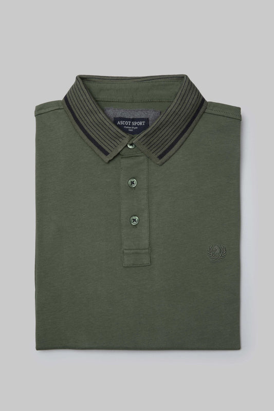 Long-sleeved cotton suede polo shirt