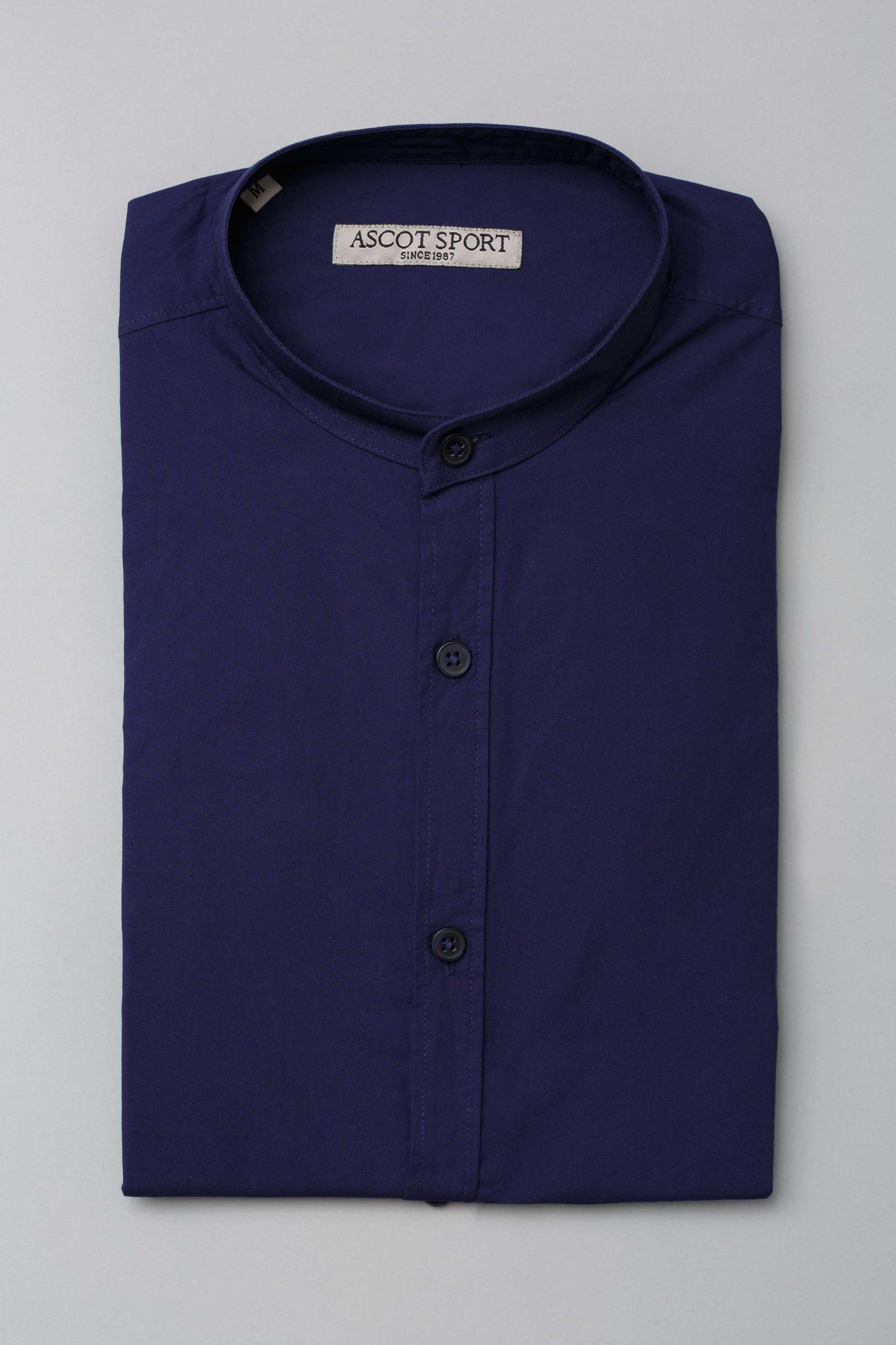Camicia blu con collo coreano