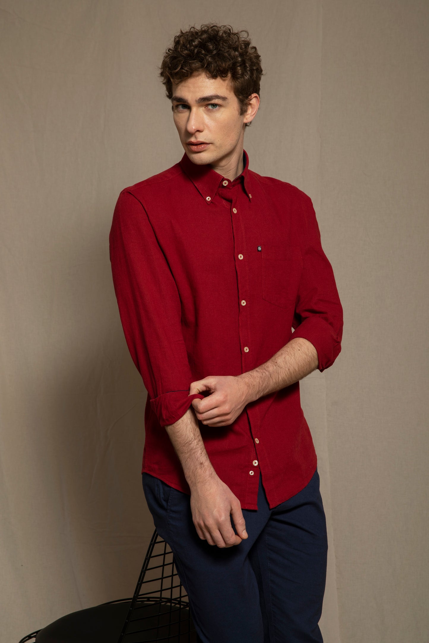 Camicia Button Down in misto lino cotone