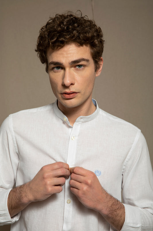 Korean style shirt in linen cotton blend