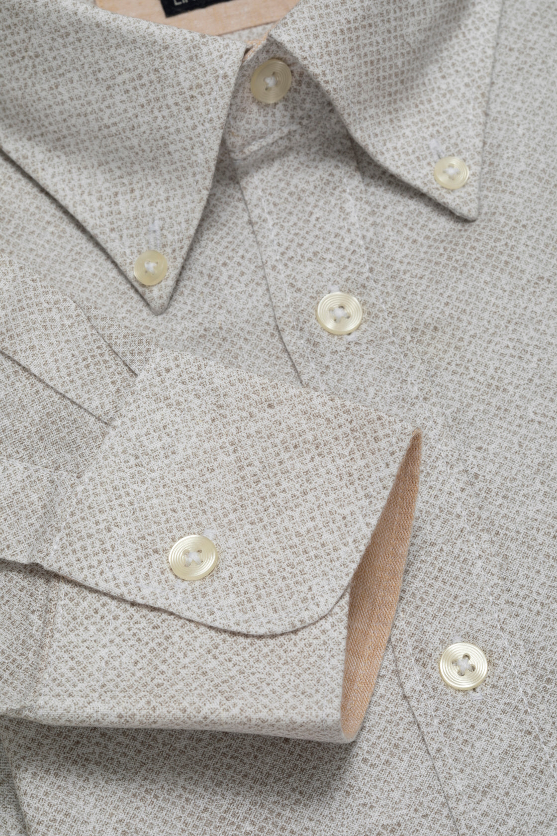 Camicia stampa micro disegno sfumato in misto lino cotone