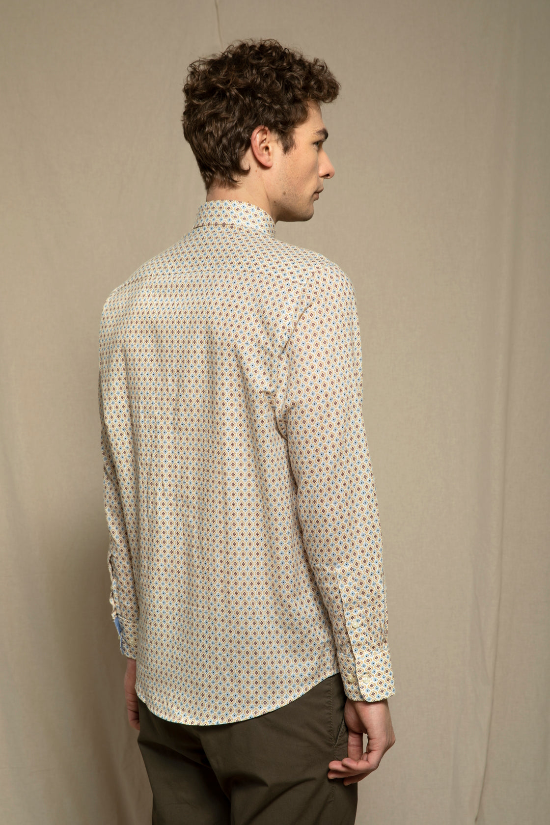 Camicia stampa fiore azulejos in misto lino cotone