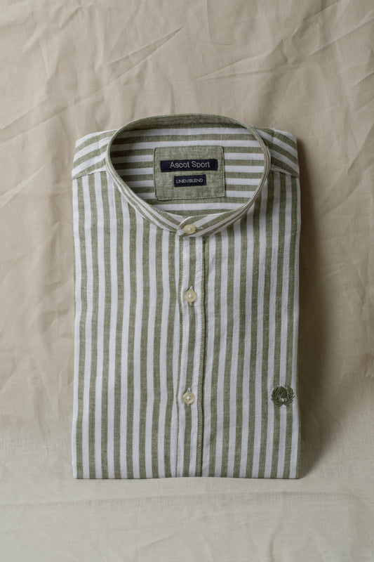 Korean shirt in medium stripe cotton linen blend pattern