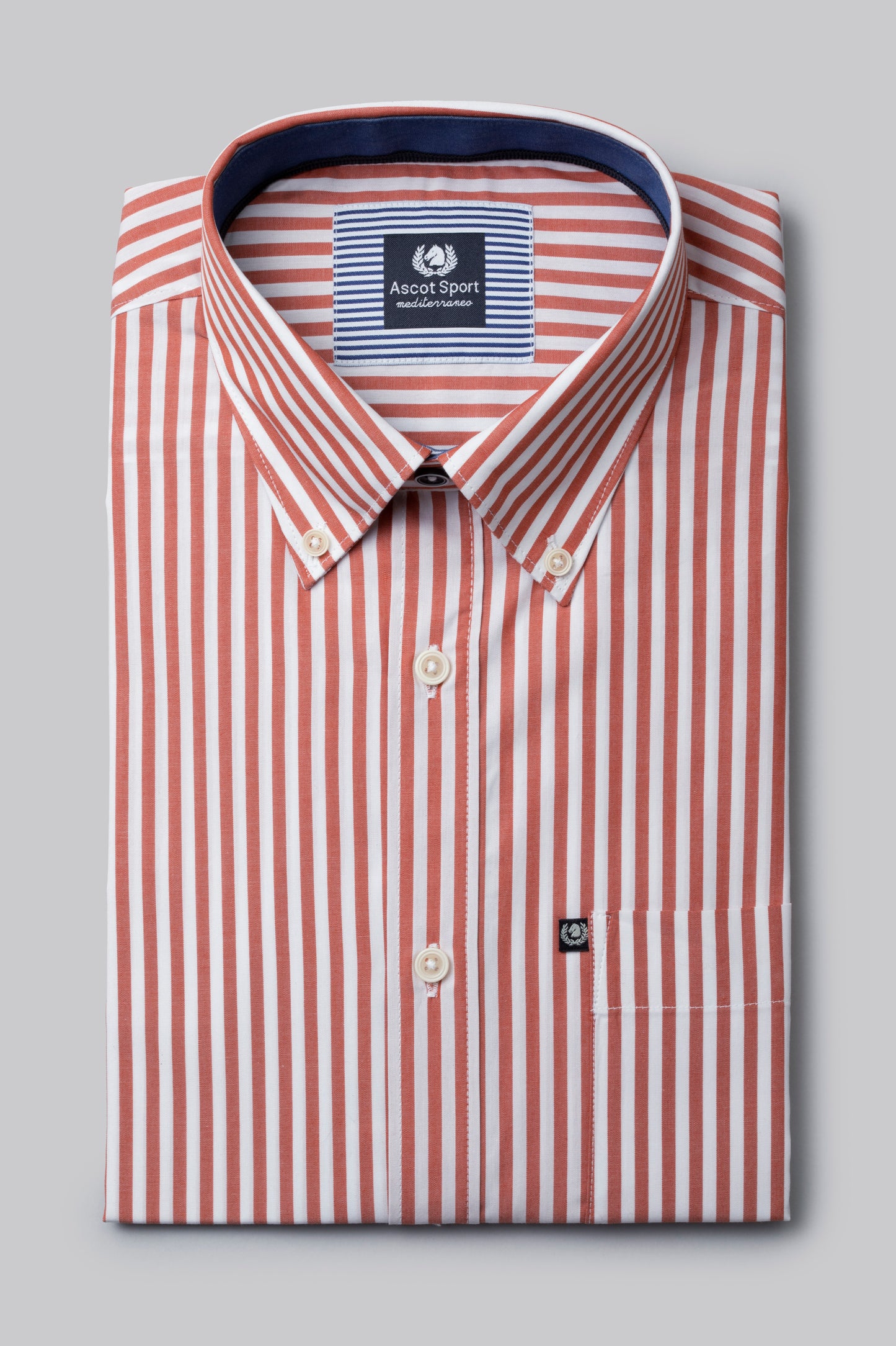 Button-down shirt with even stripes