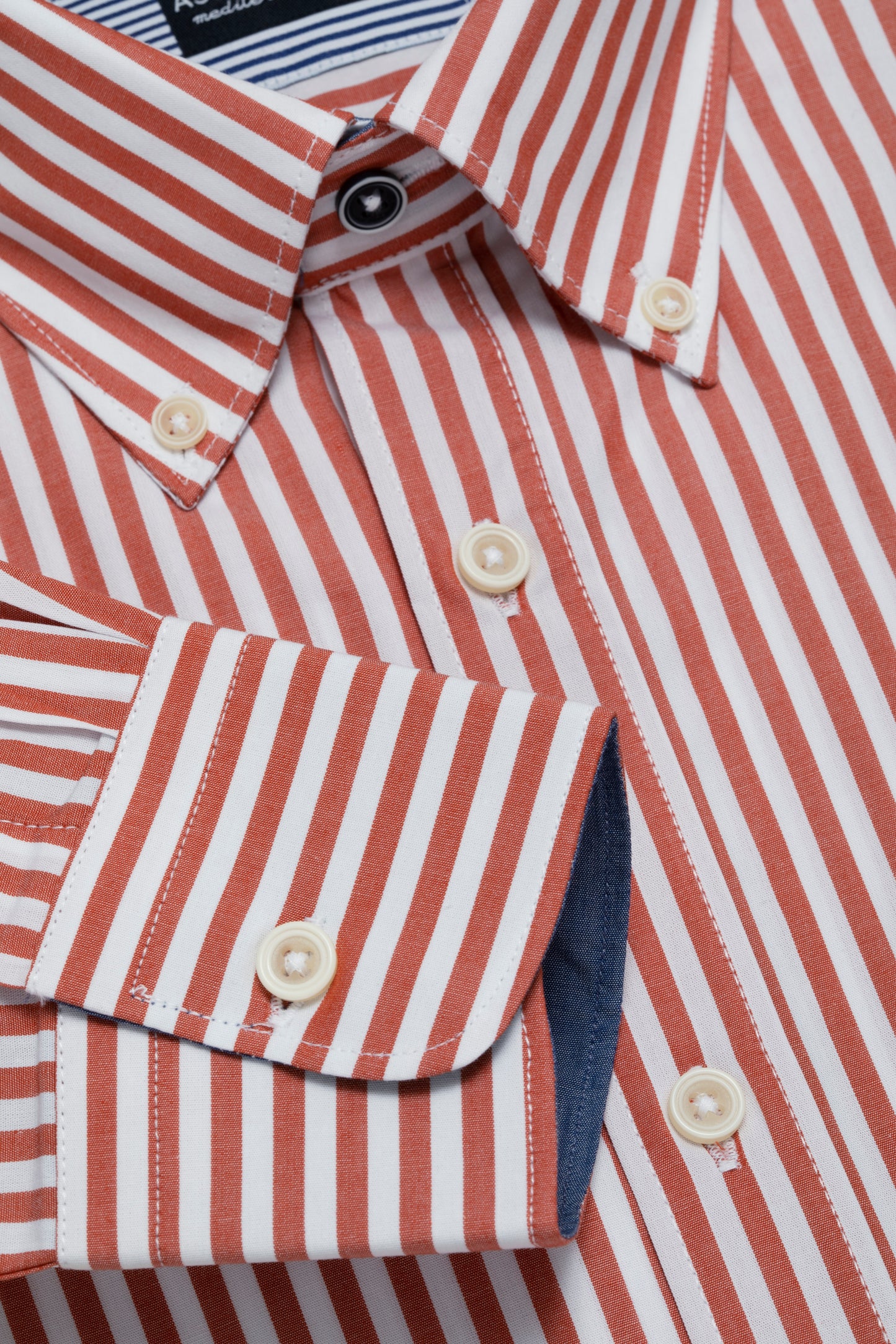 Button-down shirt with even stripes