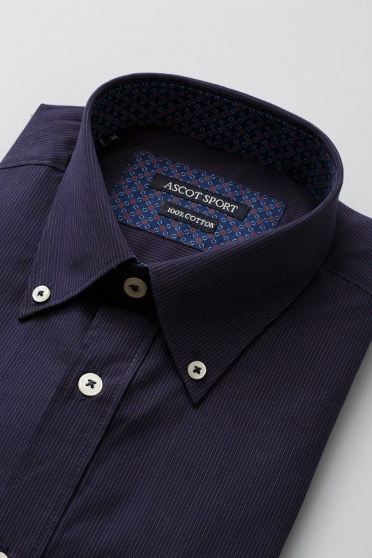 Blue shirt with red stripes