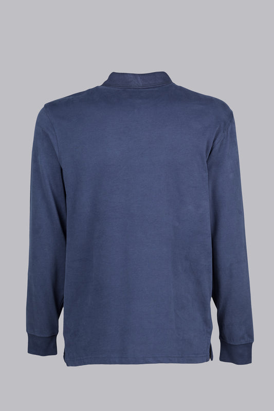 Blue long-sleeved polo shirt