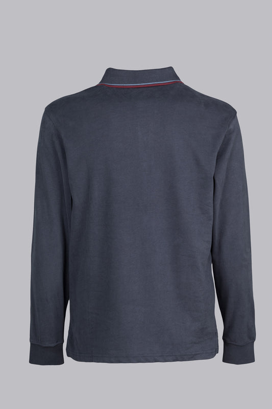 Blue long-sleeved polo shirt