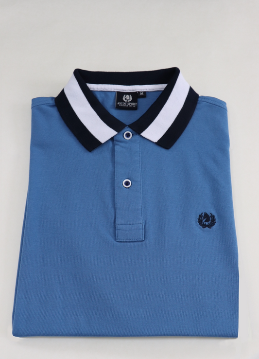 Blue polo shirt with contrasting collar