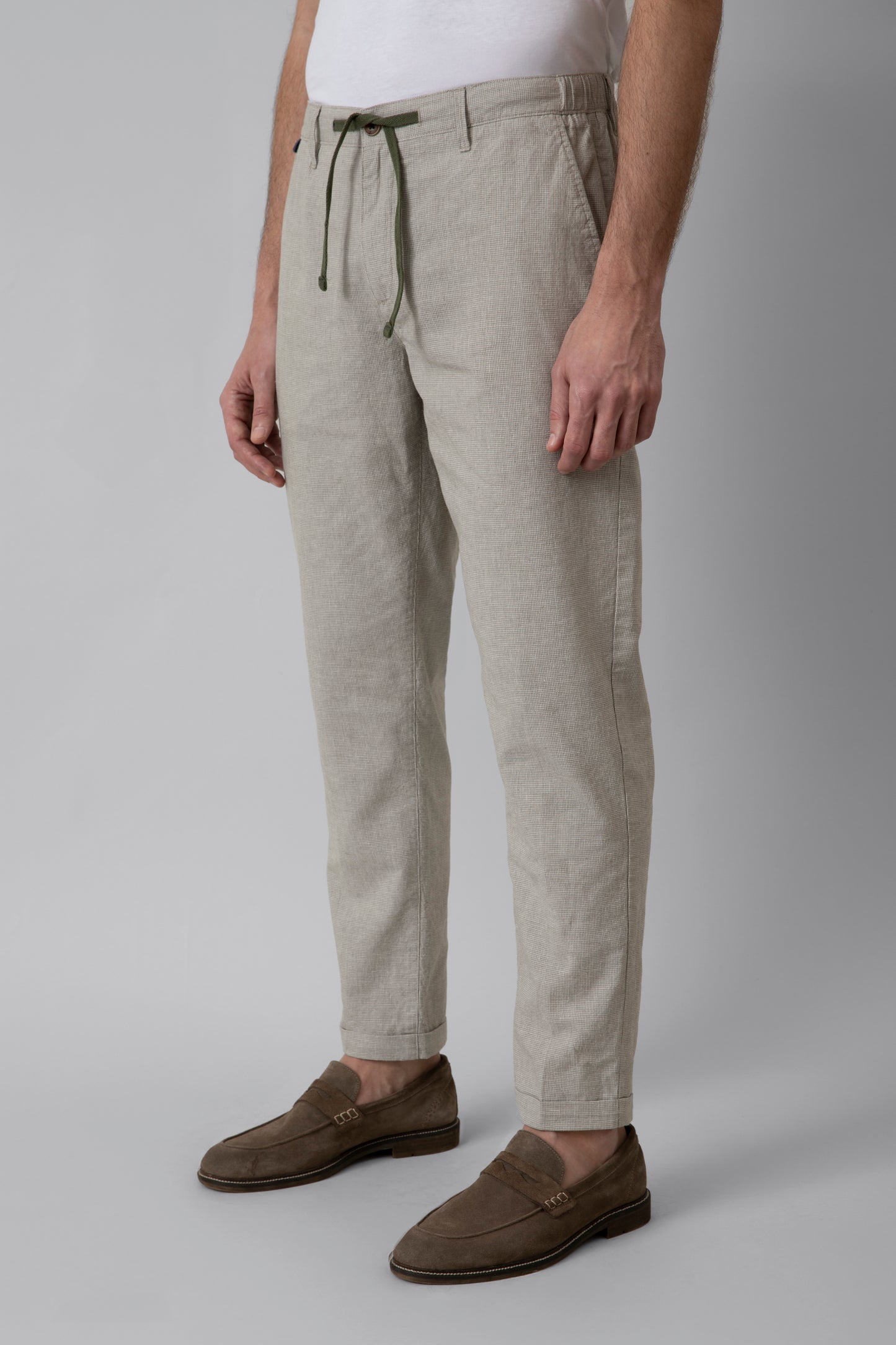 Pantalaccio in misto lino cotone micro fantasia pied de poule