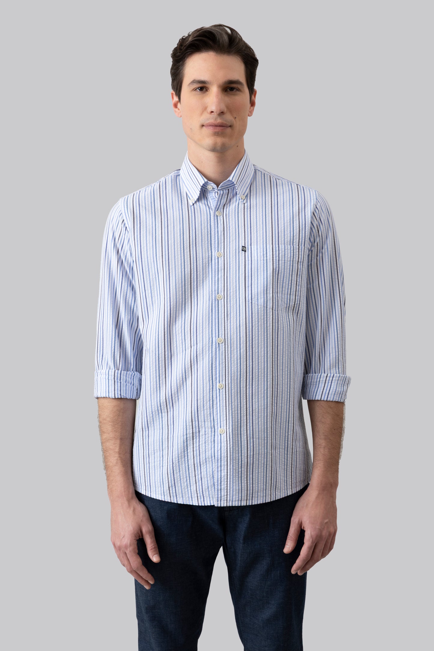 Camicia rigata button down in seer sucker