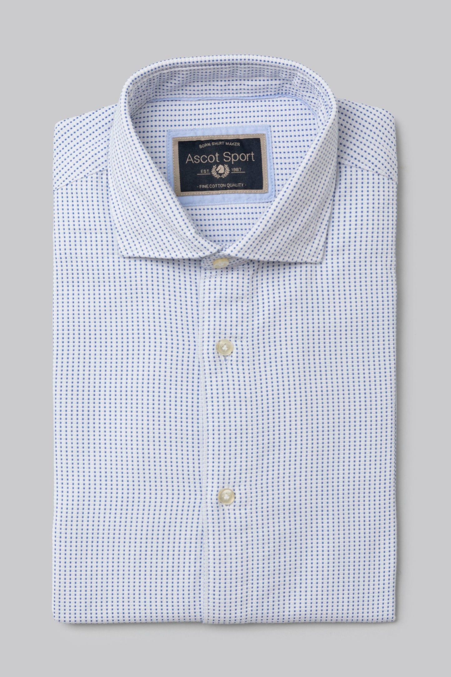 Camicia collo classico in jacquard di puro cotone bianco azzurro