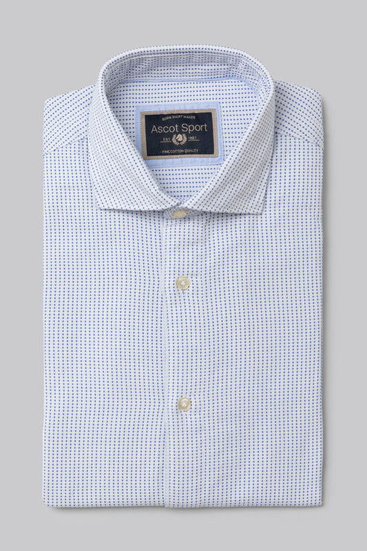 Camicia collo classico in jacquard di puro cotone bianco azzurro