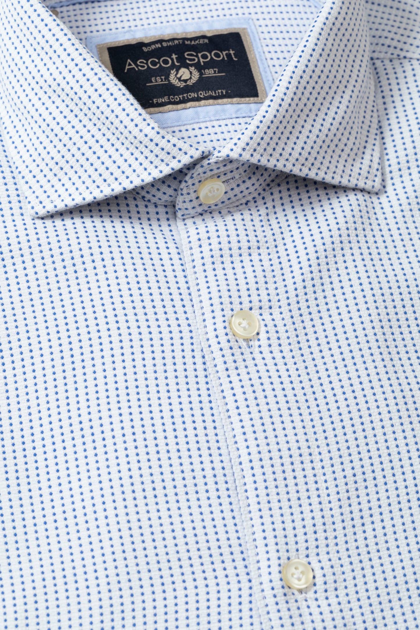 Camicia collo classico in jacquard di puro cotone bianco azzurro