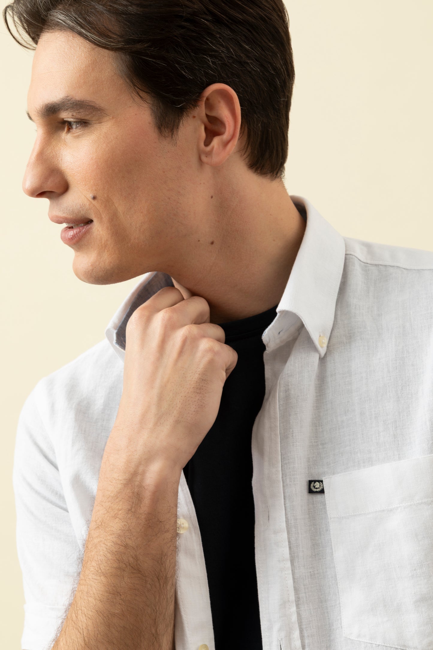 Camicia manica corta button down in misto lino cotone