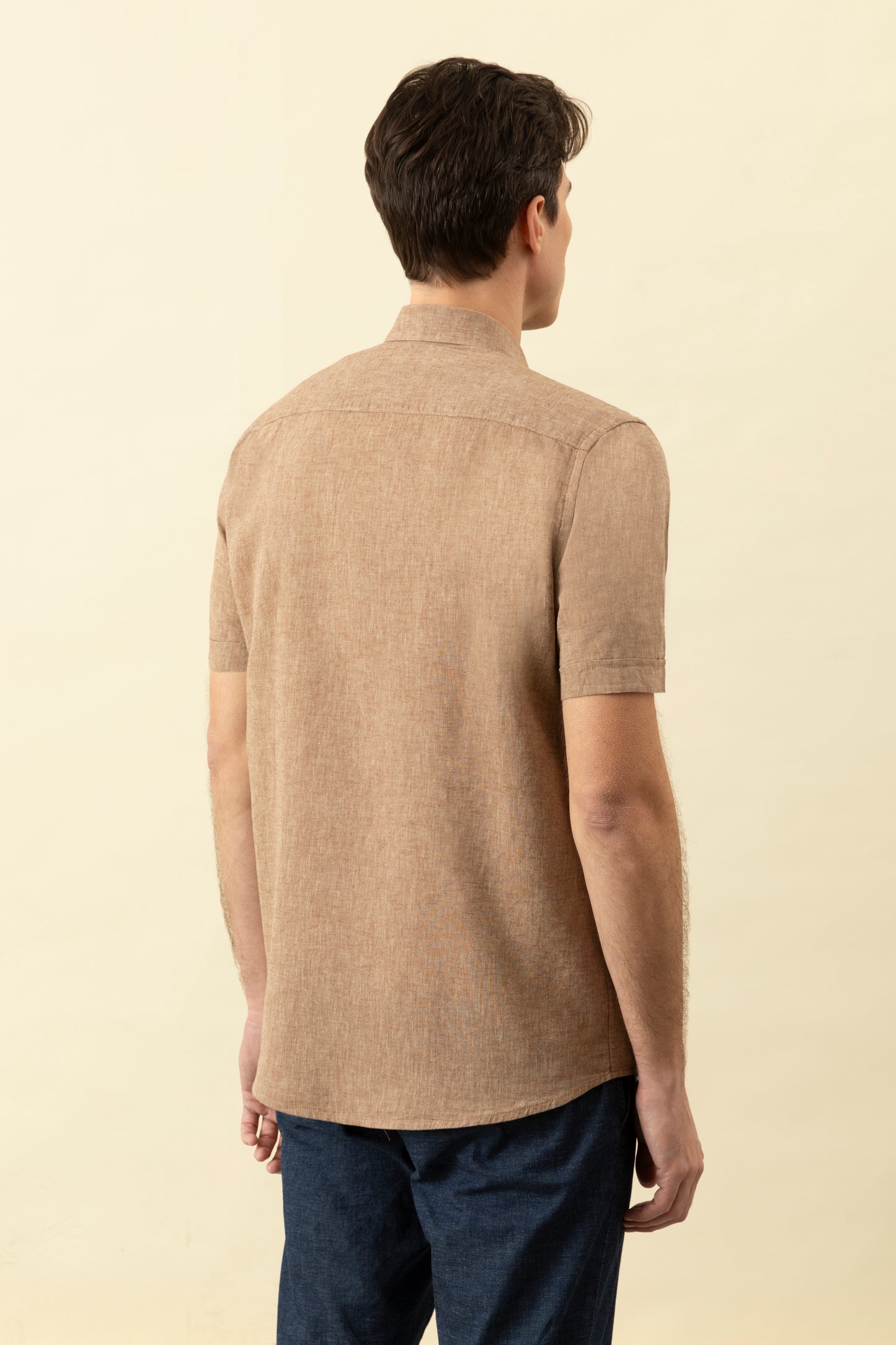 Camicia manica corta button down misto Lino Cotone