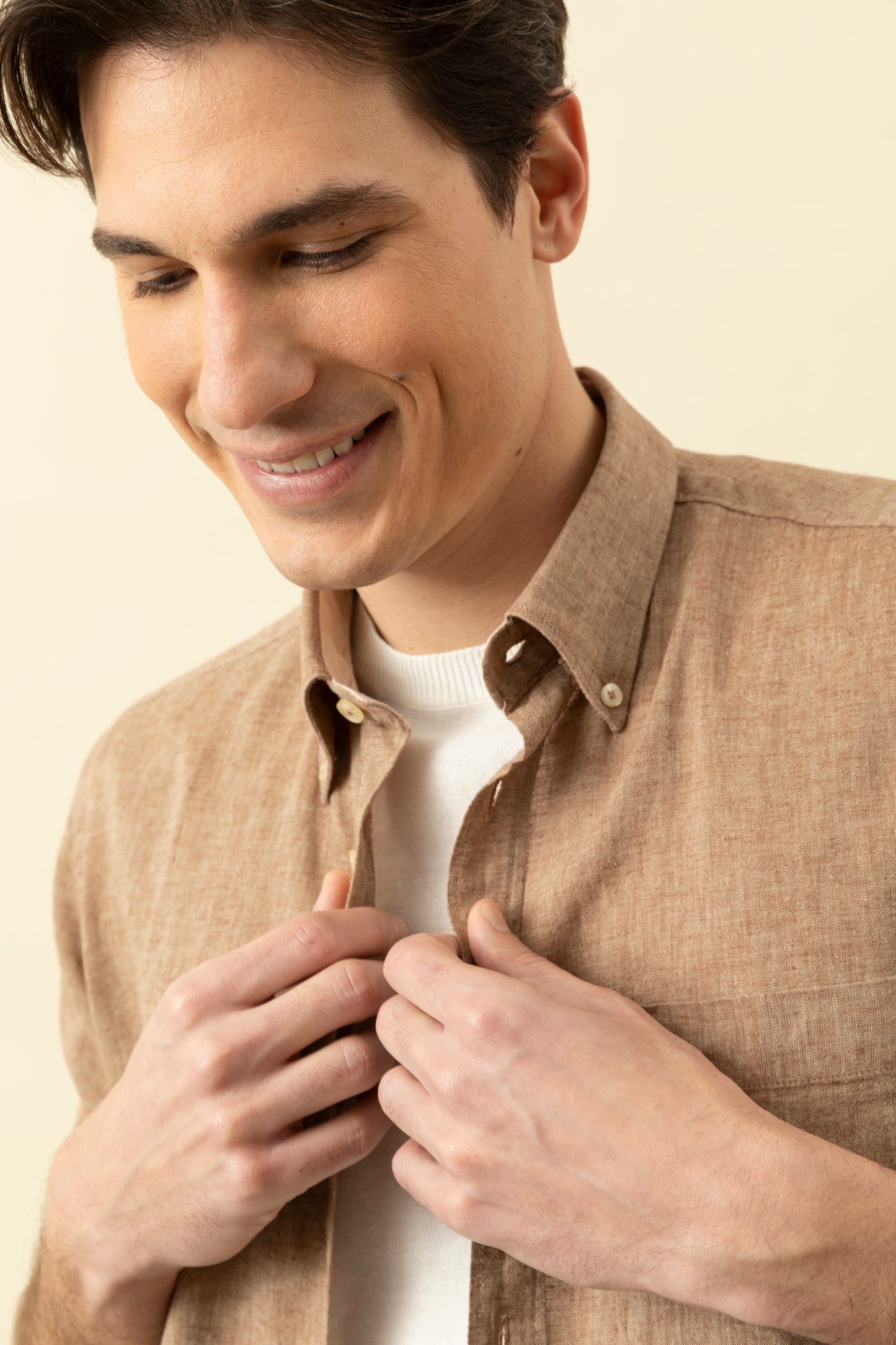Camicia manica corta button down misto Lino Cotone