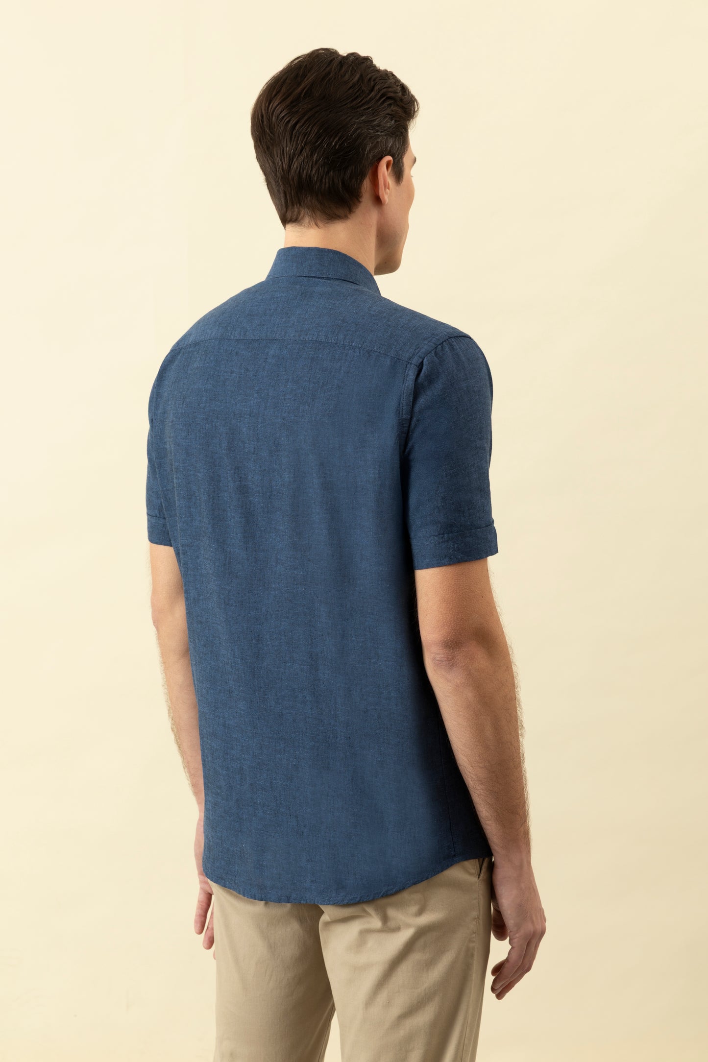 Camicia manica corta button down in misto lino cotone