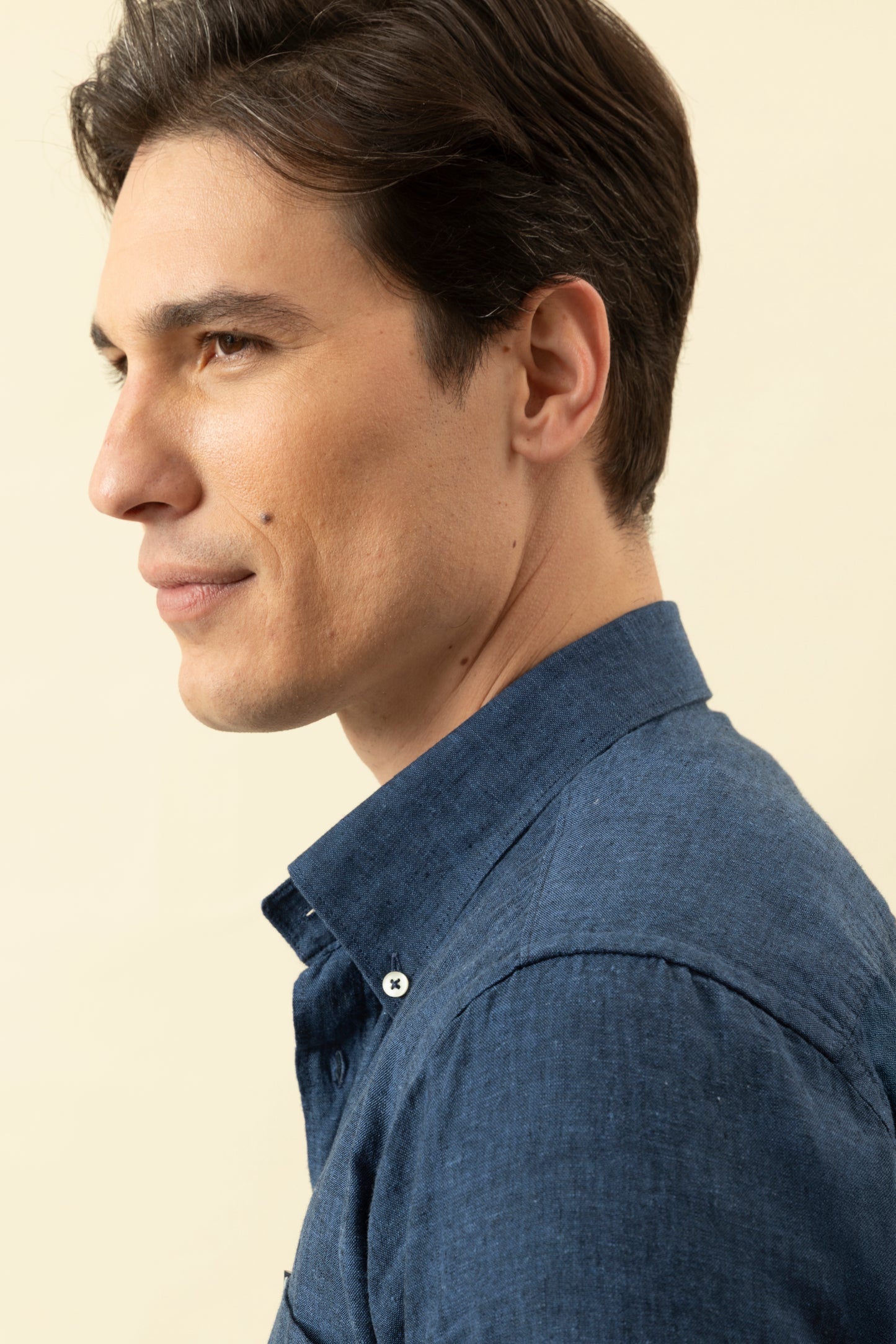 Camicia manica corta button down in misto lino cotone