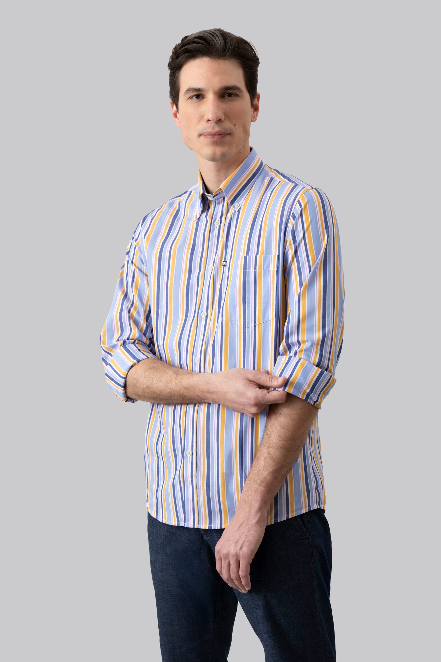Camicia button down in popeline di cotone multicolore