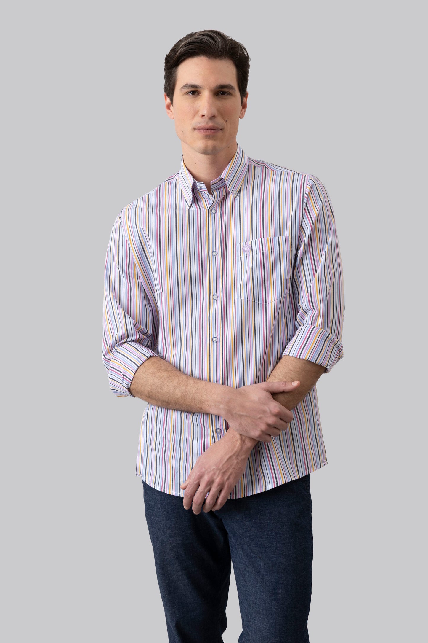 Camicia button down in popeline di cotone multicolore