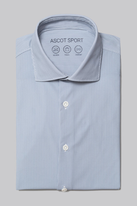 Camicia collo classico in tessuto stampato tech-stretch no stiro