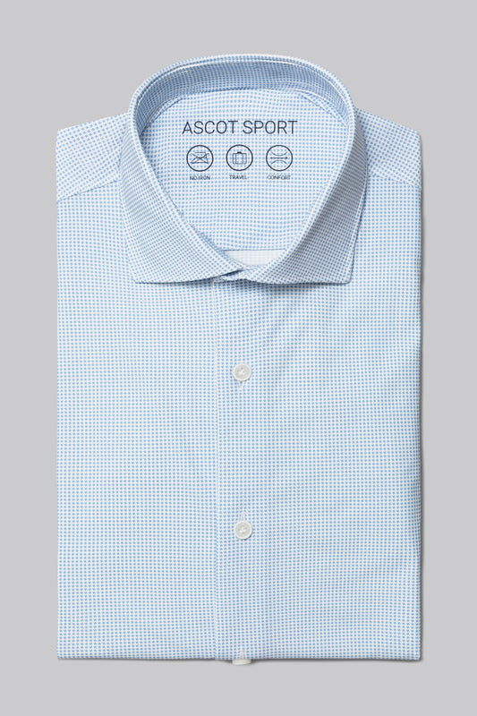 Camicia collo classico in tessuto stampato tech-stretch no stiro
