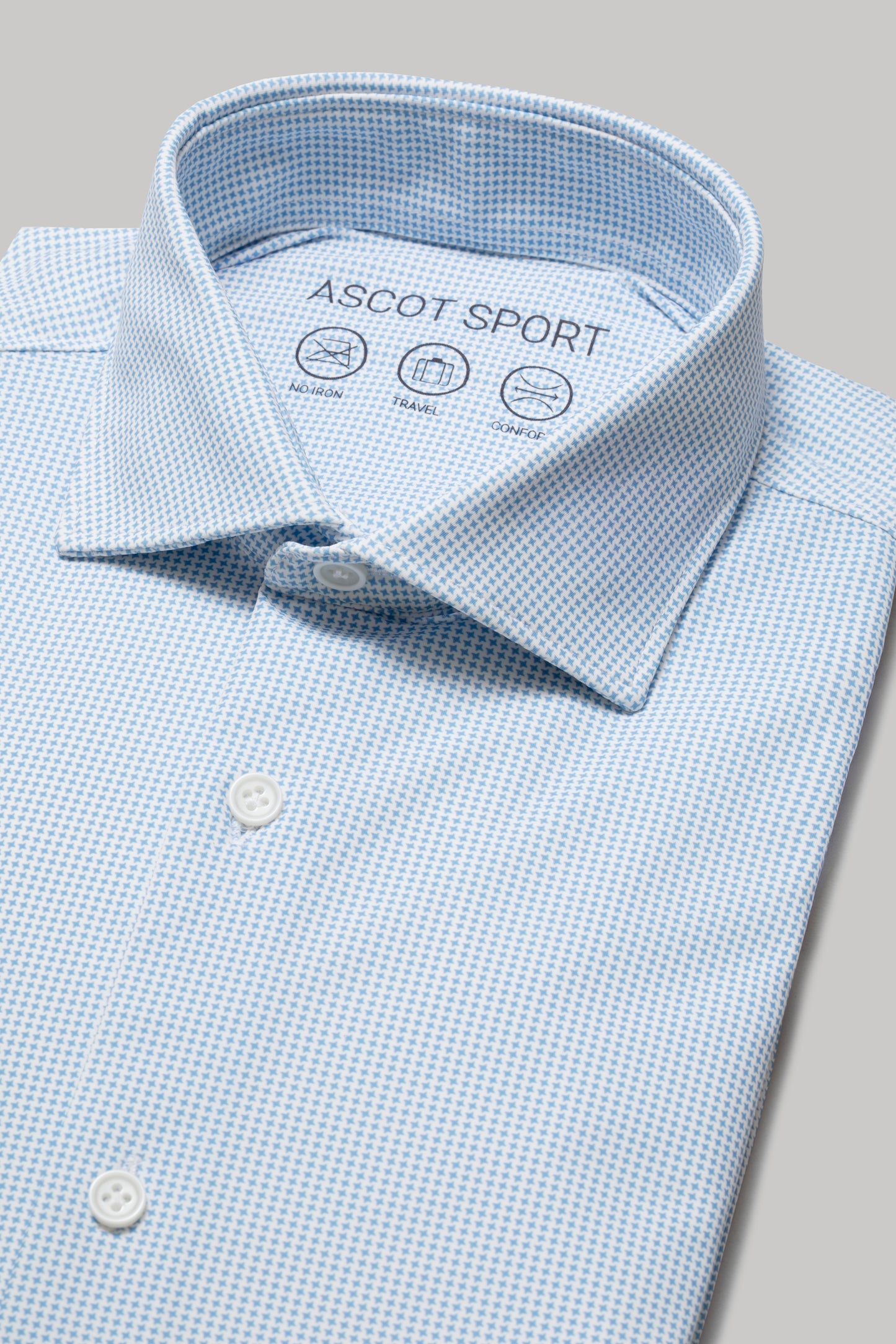 Camicia collo classico in tessuto stampato tech-stretch no stiro