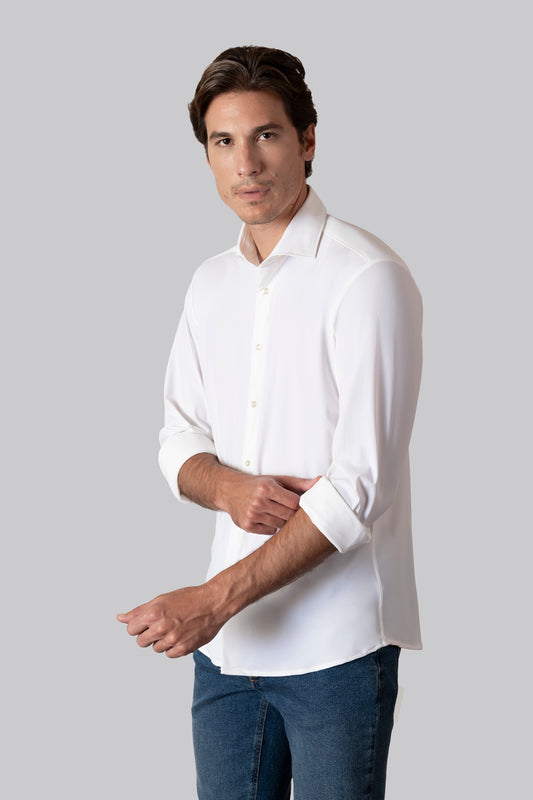 Camicia collo classico in tessuto tech-stretch no stiro