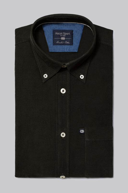 Camicia in velluto mille righe con taschino e collo button down