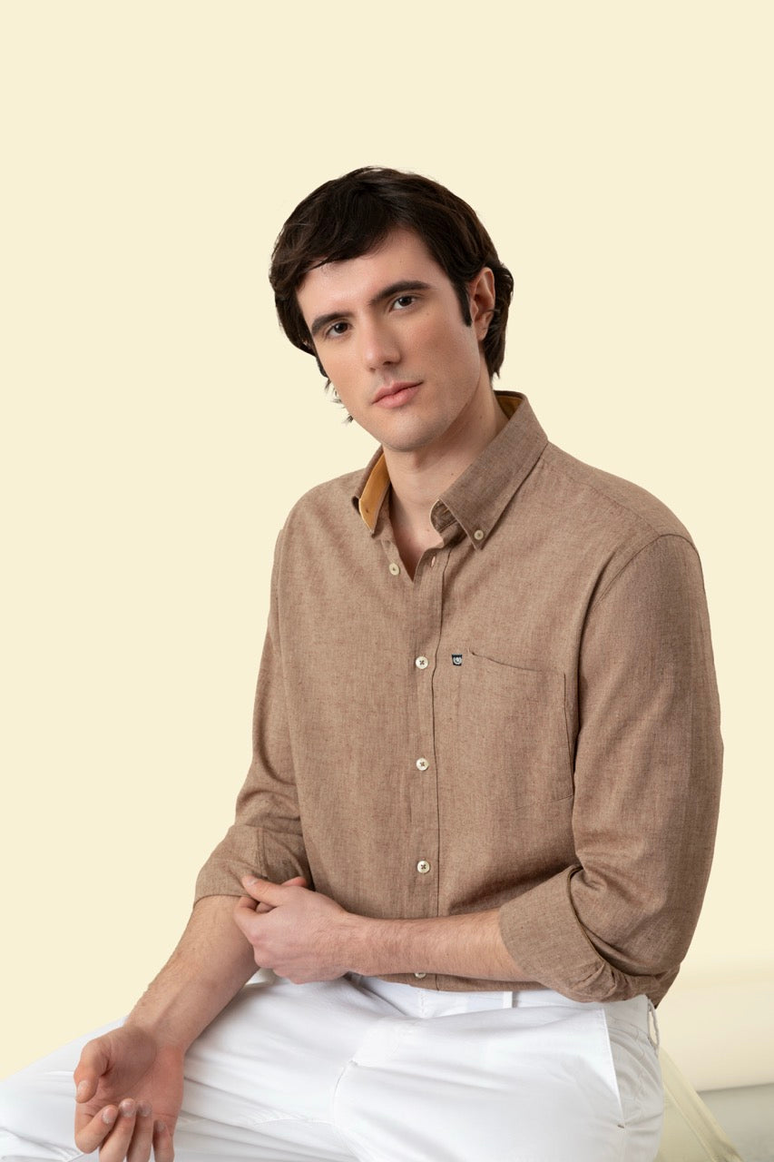 Camicia Button Down in misto lino cotone