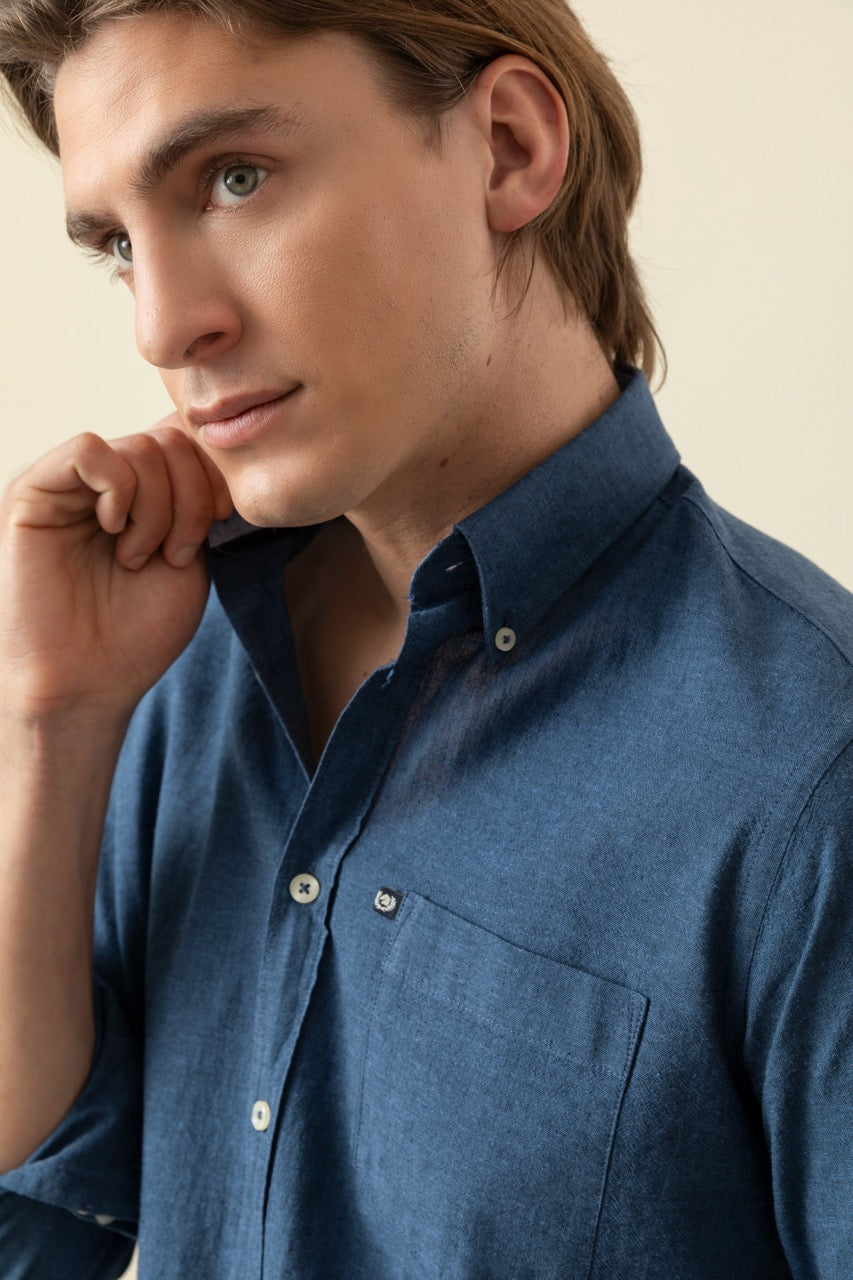Camicia Button Down in misto lino cotone