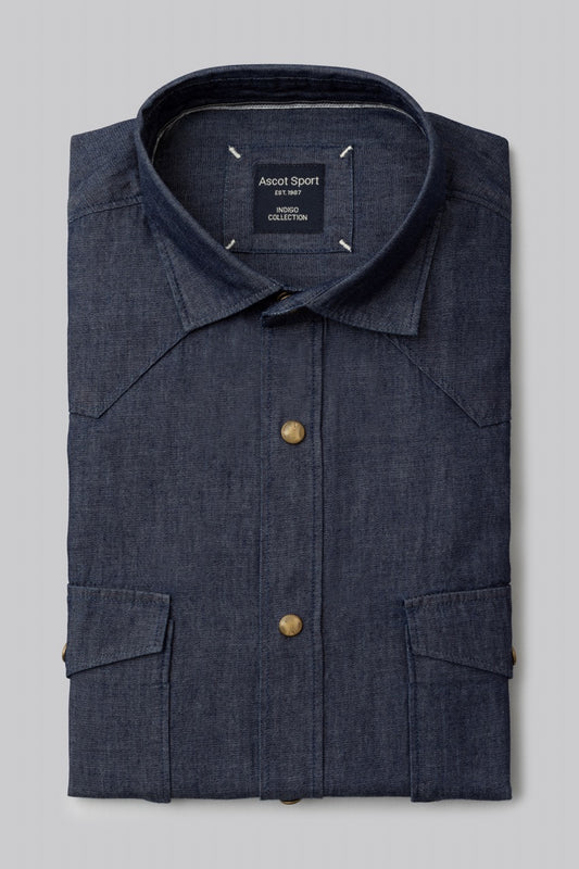 Denim shirt with pocket and button-down collar