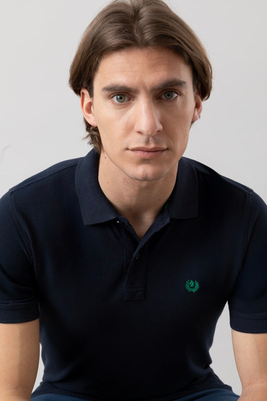 Polo in piquet di cotone con logo ricamato a contrasto