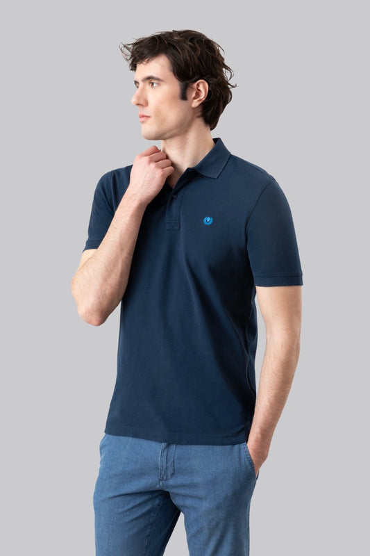 Polo in piquet di cotone con logo ricamato a contrasto