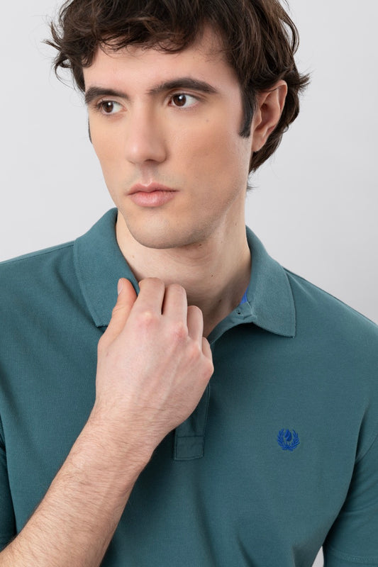 Polo in piquet di cotone con logo ricamato a contrasto