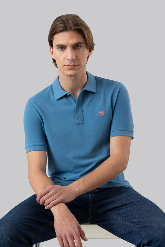 Polo in piquet di cotone con logo ricamato a contrasto