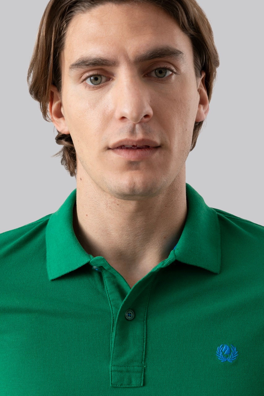 Polo in piquet di cotone con logo ricamato a contrasto