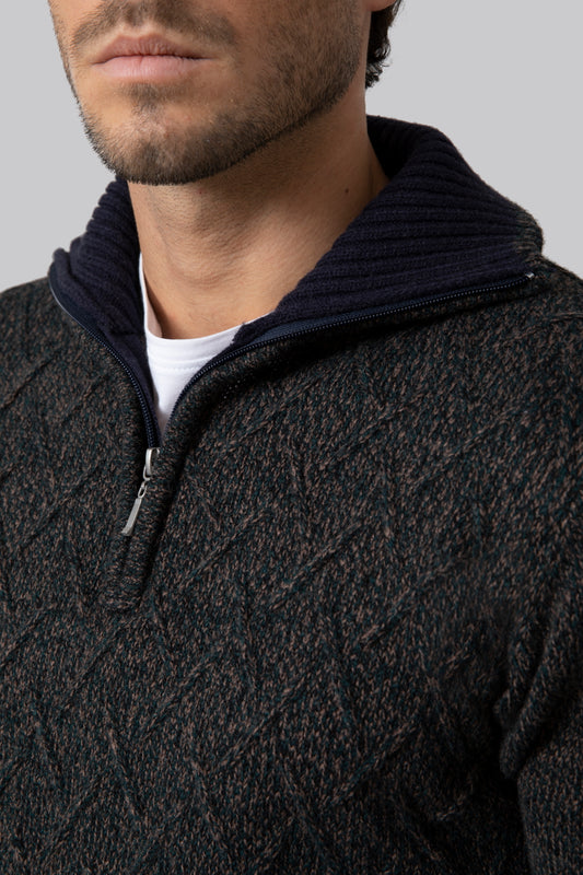 Pullover mezza zip con motivo